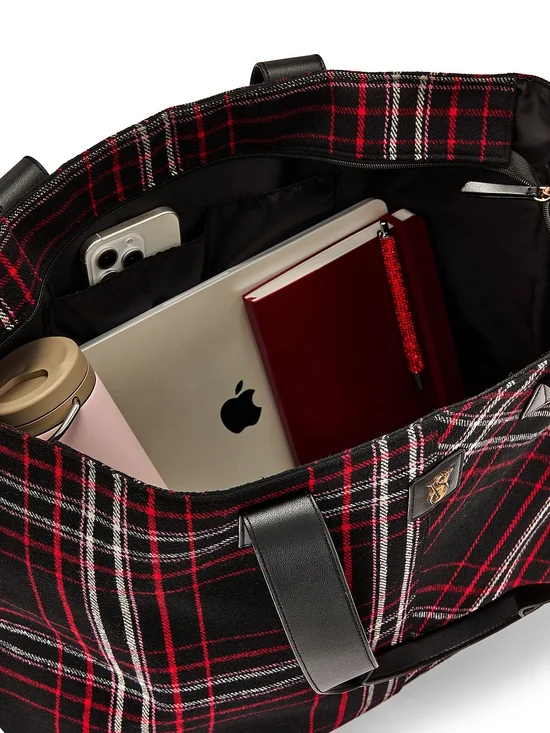 Victoria's SECRET Plaid Tote Bag with Black Handles - Red & Black - Picture 4 of 4